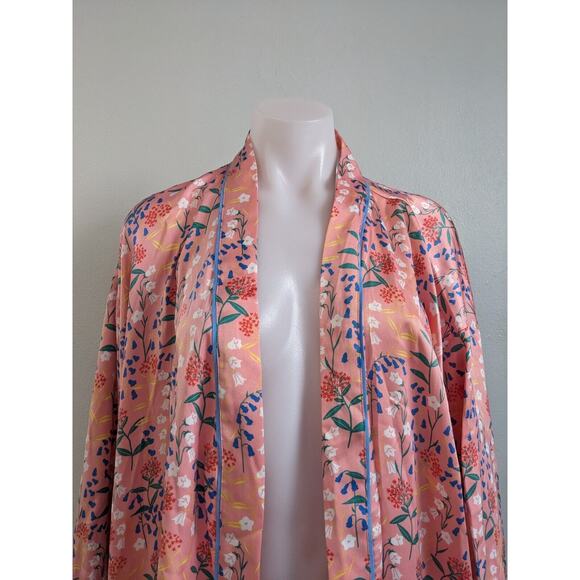 New J. Crew Size XXL Drapey Robe Pink Meadow Print Open Front Long Sleeves - Picture 3 of 7